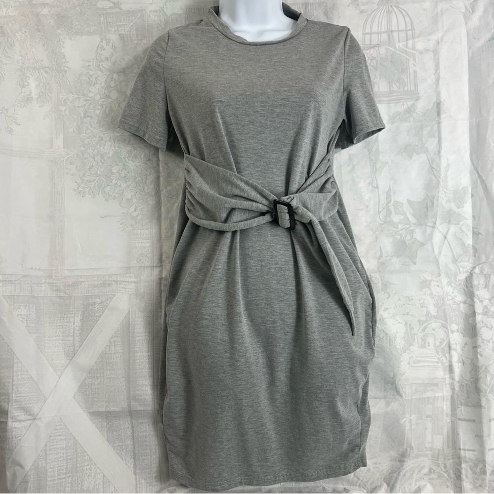 SHEIN SMALL Maternity Buckle Minimalist Belted Bodycon Dress Light Academia